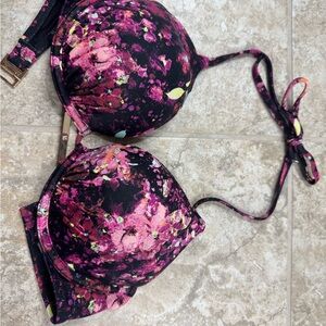 Victoria's Secret Pink and Black Floral Bikini Top